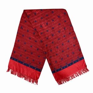 Vintage Red Silk Scarf Geometric Print Fringe Japan Retro Boho Chic Classic